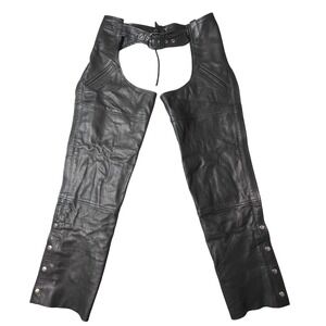 Bilt Motorcycle Chaps Men M Black Leather Custom Bilt Biker Riding Gear Snap Zip